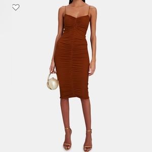 Enzo Costa Ruched Strappy Ribbed Knit Dress Size S (Women’s) Brown